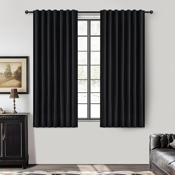 Black Out Kitchen Curtains 72 Inch Length 2 Panels Set, Modern Pleated Linen by QJMYDECO