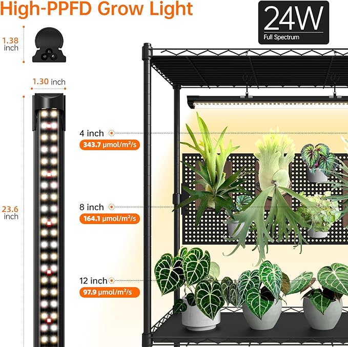 Bstrip Plant Cabinet with Pegboard, 3 Tier Plant Shelf with Grow Light - Image 7