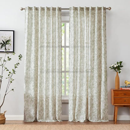 Vangao Green Floral Linen Curtains - Image 2