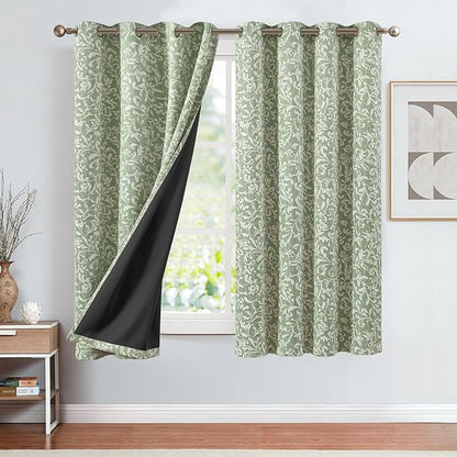 Vangao Sage Green 100% Blackout Floral Curtains 63 Inch Length - Image 2