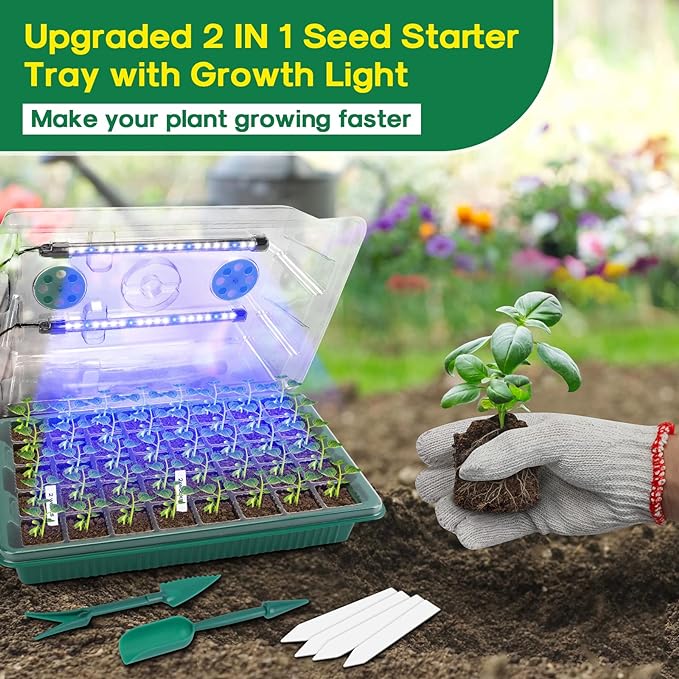 BlumWay Seed Starter Tray with Grow Light, 2 Pack 80 Cells Seedling Tray Kit - Image 5