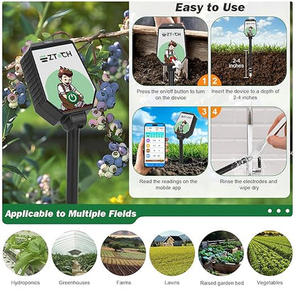 Bluetooth Soil pH EC Tester, Smart Plant pH Fertility Meter, 8 in 1 pH EC - Image 6