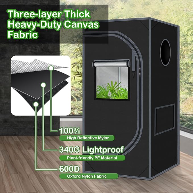 24"x24"x55" Grow Tent for Indoor Plants 600D Mylar Hydroponic High Reflective - Image 5