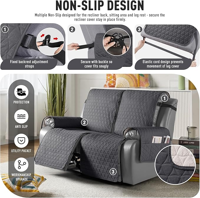 TAOCOCO 100% Waterproof Recliner Cover, Non-Slip Washable Reclining Couch Cover - Image 5