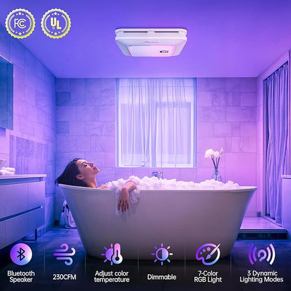 Bathroom Exhaust Fan with Bluetooth Speaker, 230 CFM 1.0 Sone Bathroom Exhaust - Image 3