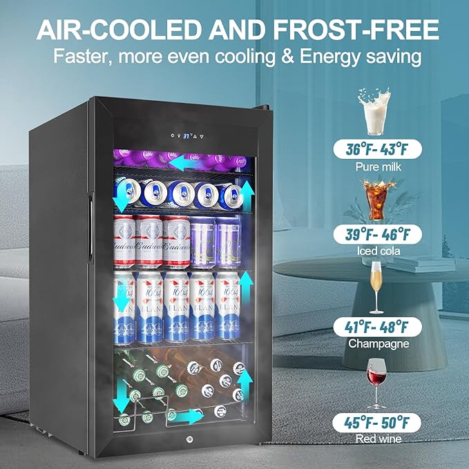 128 Cans Beverage Refrigerator Cooler, 3.2 Cu.Ft Mini Drink Fridge Glass Door - Image 3
