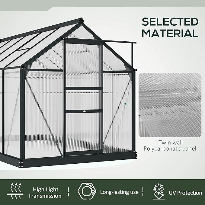 Outsunny 6' x 10' Greenhouse for Outdoors, Polycarbonate Greenhouse - Image 4