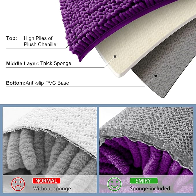 Smiry Luxury Chenille Bathroom Rugs 24x16, Extra Soft and Absorbent Shaggy Bath - Image 5
