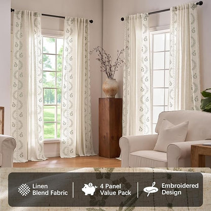 jinchan Belrose 4 Panel Curtains Set 90 Inch Length Floral Curtains Linen Blend - Image 2