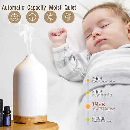 VIVITEST Aromatherapy Diffuser, 250ML Ceramic Ultrasonic Essential Oil Diffuser - Image 5