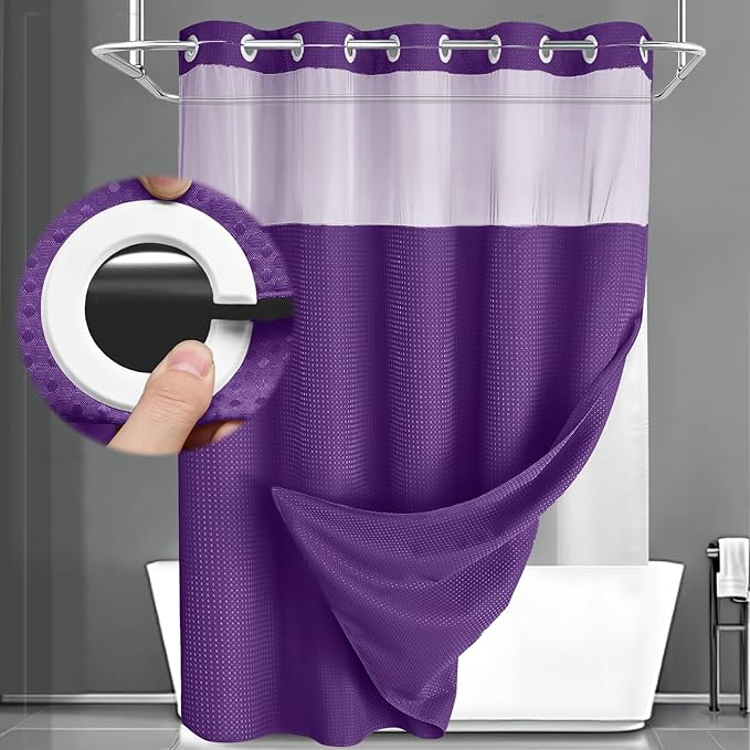 No Hook Shower Curtain and Liner Set, Deep Purple Hotel Waffle Shower Curtain by Unknown
