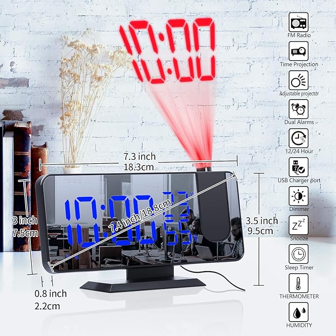 Projection Digital Alarm Clock for Bedrooms, Alarm Clock Radio on Ceiling - Image 6