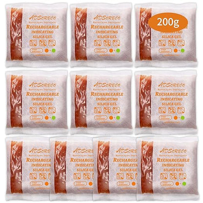 Adsorbco Rechargeable 200 Gram 10 Packs Desiccant, Indicating Silica Gel Packets by Unknown