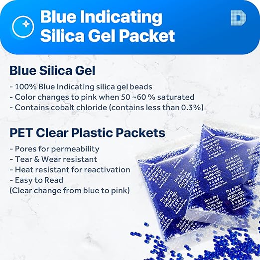 Dry & Dry 20 Gram Blue Indicating Silica Gel Packets Desiccant Silica Gel - Image 4