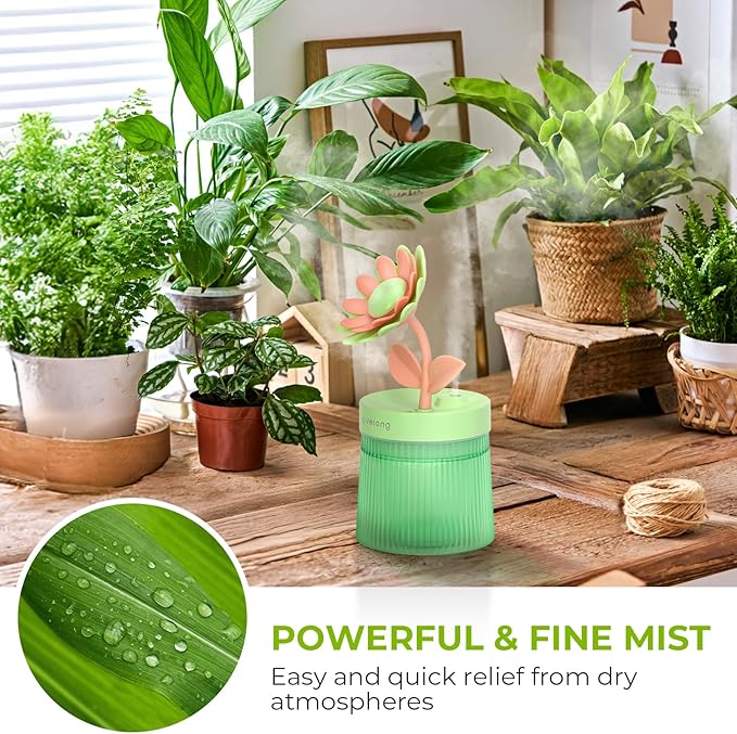 Cute Flower Mini Humidifier, 260ml Sunflower Desktop Humidifiers - Image 2