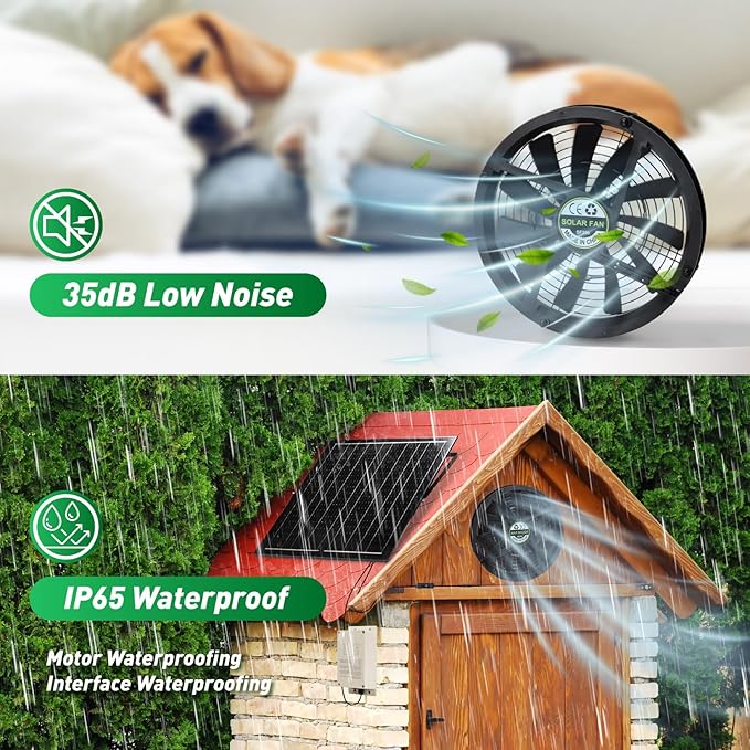 Solar Exhaust Fan with Battery, 40W 10" Solar Powered Fans - Image 4