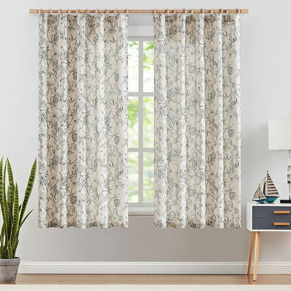 jinchan Floral Curtains 63 Inch Length Black Flower Linen Farmhouse Curtain - Image 2