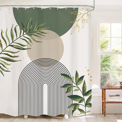 Boho Green Shower Curtain, Sage Bohemian Mid Century Modern 60Wx72H Bathroom - Image 2