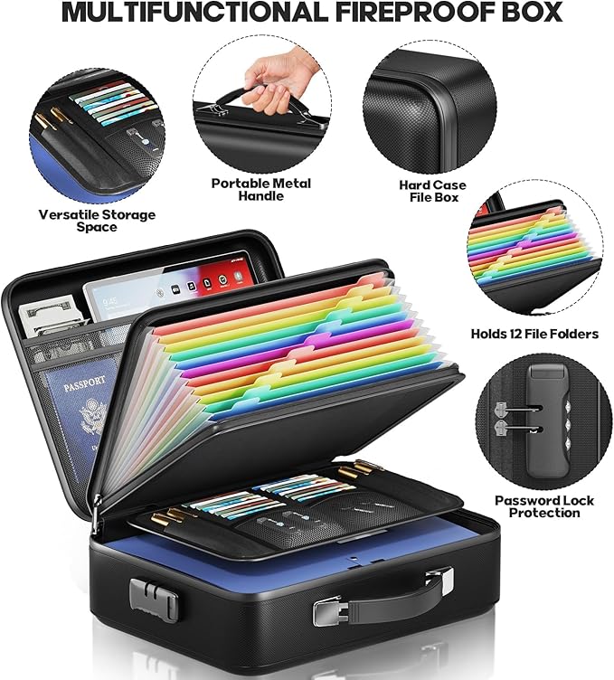 Fireproof Document Box, Hard Case Highly Flame-Resistant Fire Proof Waterproof - Image 5