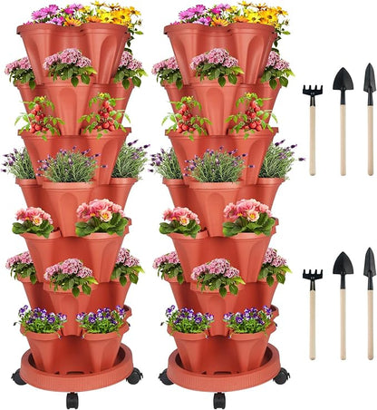 DUNCHATY Stackable Planters 7 Tier Vertical Garden Planting Tower Planters by DUNCHATY