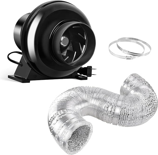 HealSmart 4 Inch 195 CFM Exhaust Inline Vent Booster Blower and 25 Feet by HealSmart