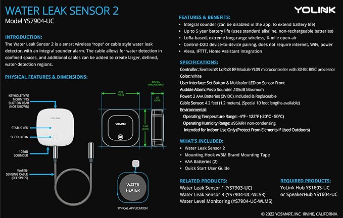 YoLink Water Leak Sensor 2, 1/4 Mile World's Longest Range Smart Home Water - Image 2