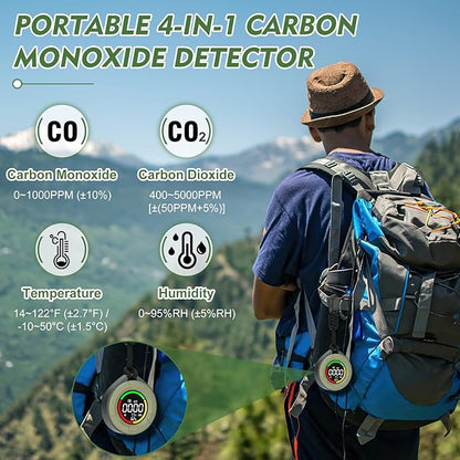 Portable CO ＆ CO2 Detectors for Travel, 4-in-1 Carbon Monoxide and Carbon - Image 2