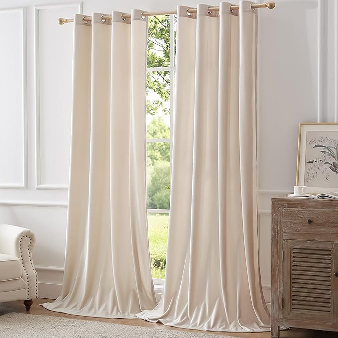 BULBUL Cream Velvet Curtains 72 inch:Ivory Luxury Elegant Living Room - Image 7