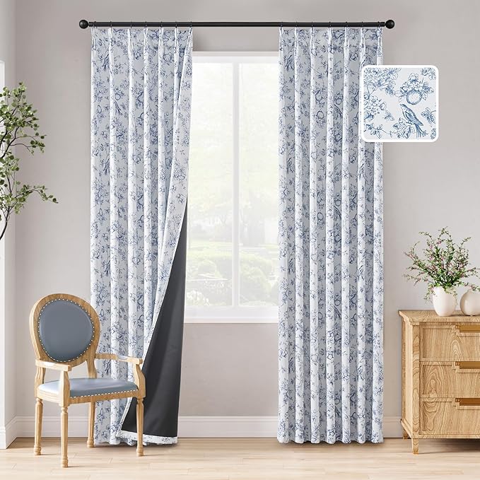 jinchan Pinch Pleated 95% Blackout Floral Curtains, Printed Flower Room by JINCHAN