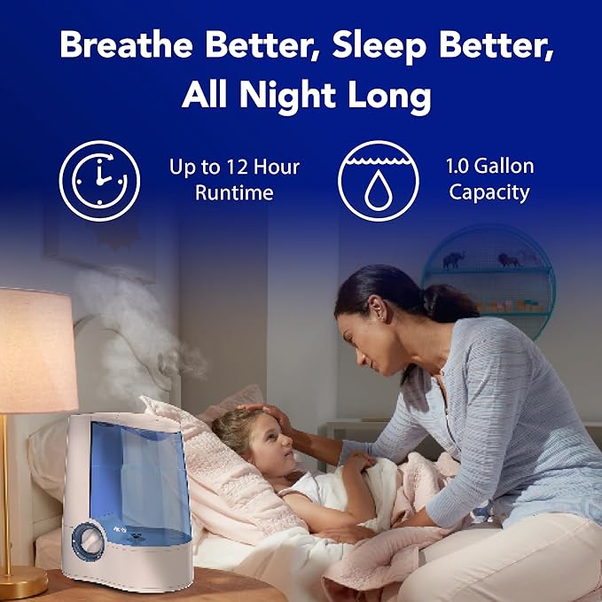 Vicks Warm Mist Humidifier Filter‑Free 1 Gal Tank, Auto Shut‑Off, Night Light - Image 4