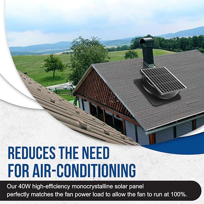 Solar Attic Fan, 40 W, 1600 CFM Large Air Flow Solar Roof Vent Fan, Low Noise - Image 3