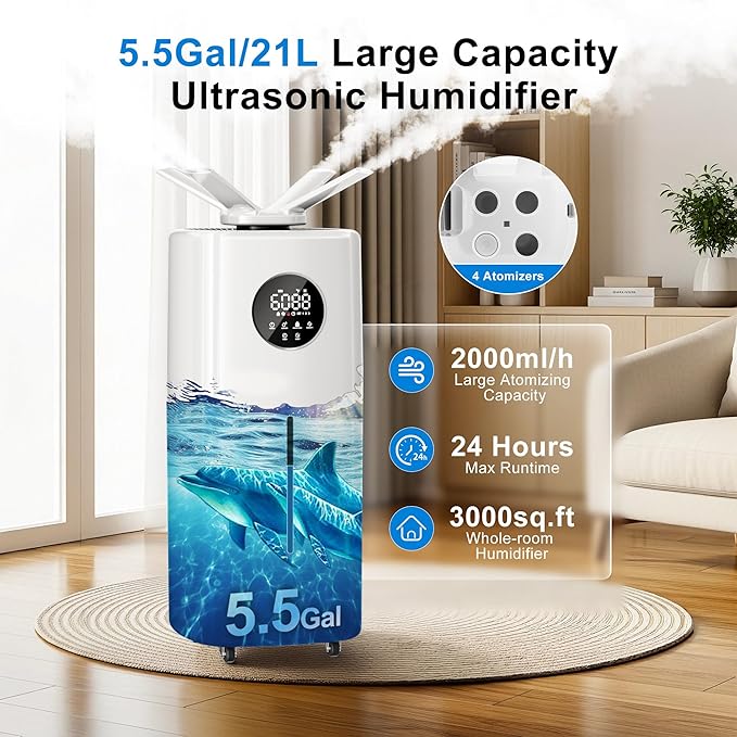 Uthfy 5.5Gal/21L Humidifier for Large Room 3000sq.ft, 2000ml/h Dual 360° - Image 2