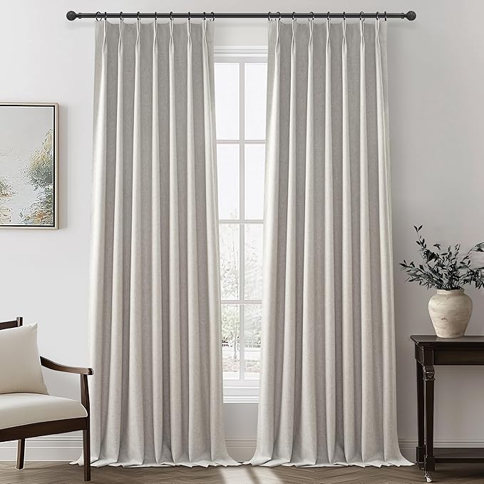 Natural Melange Taupe Blackout Curtains 102 Inch Long Flax Linen Viral Curtain by QJMYDECO