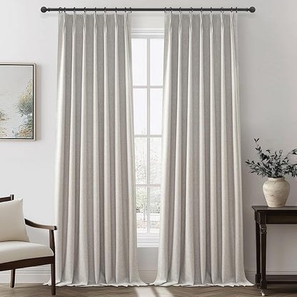 Natural Melange Taupe Blackout Curtains 102 Inch Long Flax Linen Viral Curtain by QJMYDECO