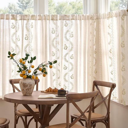 jinchan Belrose Linen Floral Cafe Curtains 54 Inch Length Embroidered Farmhouse - Image 3