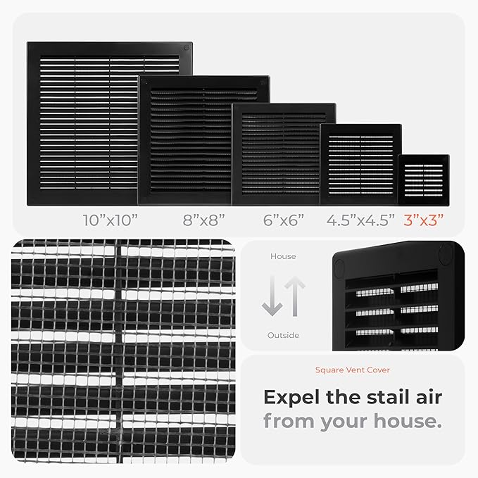 2-Pack 4" x 4" Square Air Vent Cover – Black Plastic Vent Deflector - Image 3