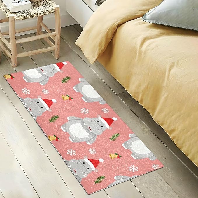 Merry Christmas Hippopotamus Pink decorative rugs - Image 5