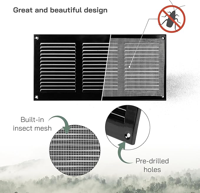 Vent Systems 12'' x 6'' Inch Black Metal Vent Duct Cover - Image 3