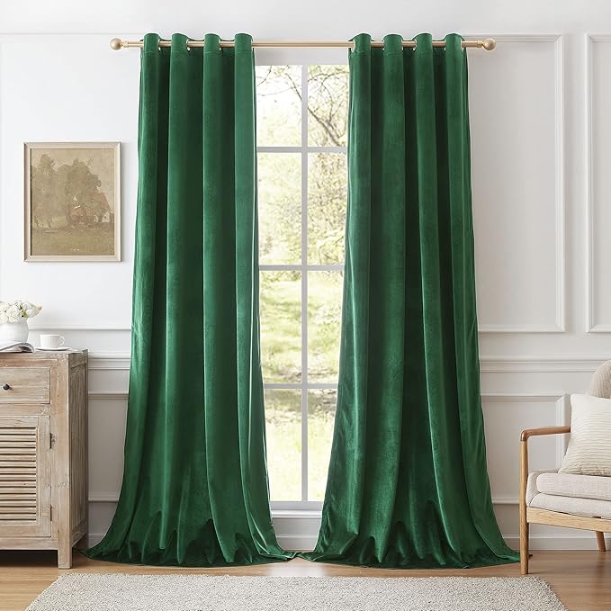 Christmas Green Decorative Velvet Curtains 120 inches Elegant Living Room by ModernShinyVelvetCurtains