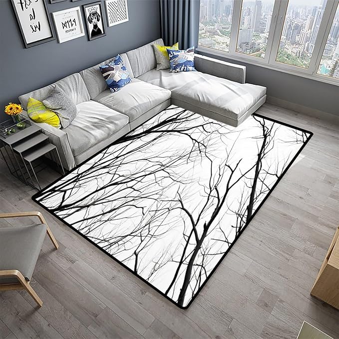 Broadloom Black Branches Printing Patterns Anti-Slip Backing Area Rugs Stain - Image 2