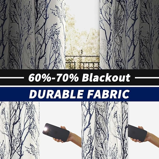 DriftAway Linen Printed Blackout Curtains Tree Branch Pattern Double Layer 96 - Image 5