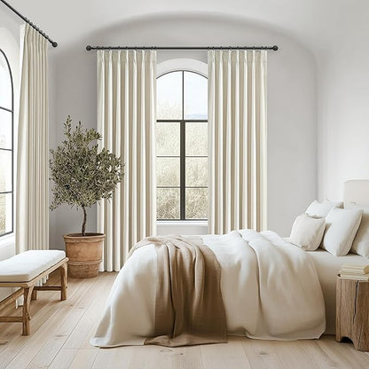 Pinch Pleat Cream Linen 100 Inch Long Tall Curtains - Image 7