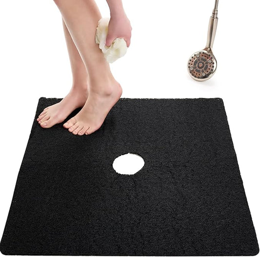 Enkosi Loofah Shower Mat with Drain Hole – Cushioned Anti-Slip Square Bath Mat by ENKOSI