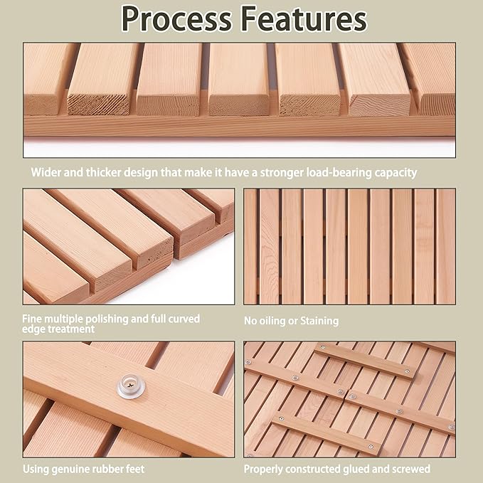 bingaai Cedar Wood Bath Mat 48 × 23.6 in, Wooden Bath Mats, Cedar Wood Shower - Image 3