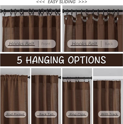Deep Brown Linen Back Tab Curtains 102 Inches Long 2 Panels Set - Image 3