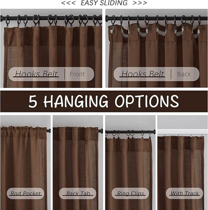Cocoa Brown Linen Back Tab Curtains 108 Inches Long Ceiling to Floor - Image 3