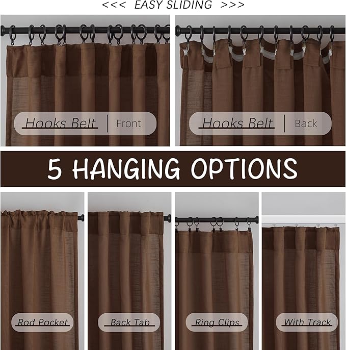 Cocoa Brown Linen Back Tab Curtains 72 Inches Long 2 Panels Set - Image 2