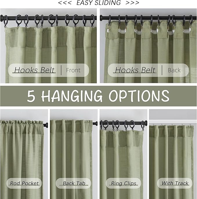 DONREN Sage Green Linen Back Tab Curtains - Image 3