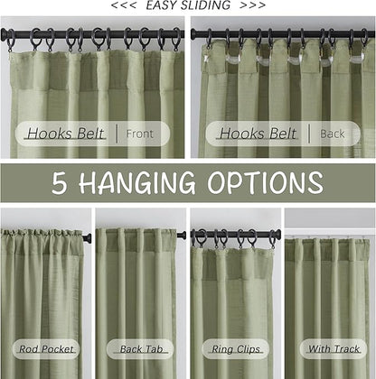 DONREN Sage Green Back Tab Curtains 112 Inches Extra Long Ceiling to Floor - Image 3