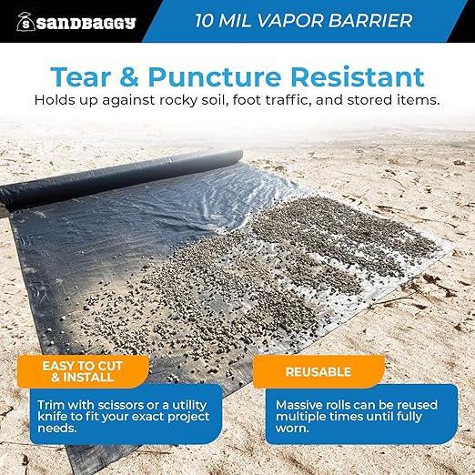 Sandbaggy 20 ft x 100 ft Vapor Barrier 10 Mil | Polyethylene | Black Plastic - Image 6